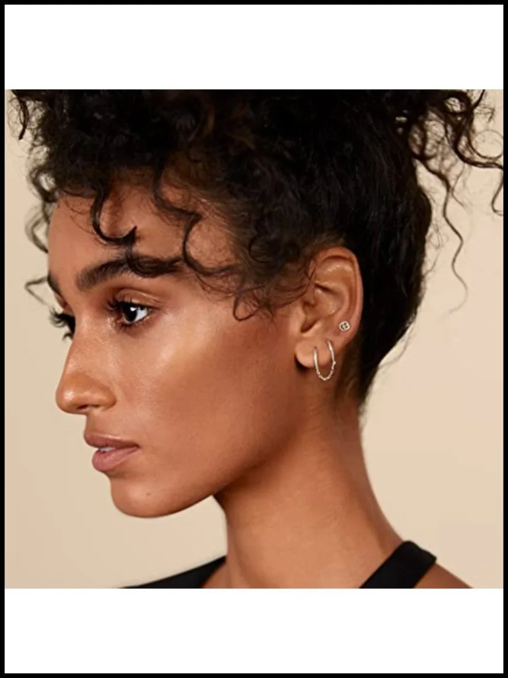 14K Gold Plated Double Piercing Chain Huggie Hoop Earrings with Pearl Stud